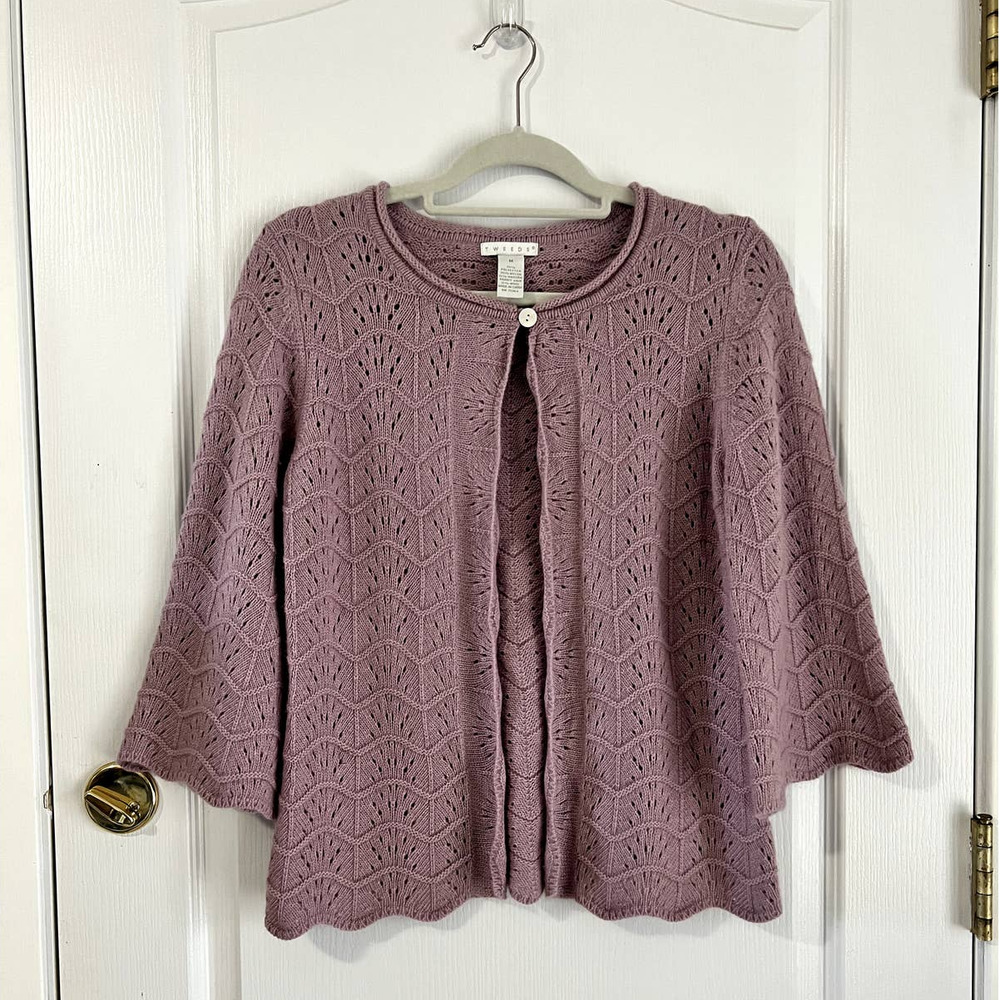 Tweeds Cardigan Mauve Angora Rabit hair wool blend 3/4 sleeve